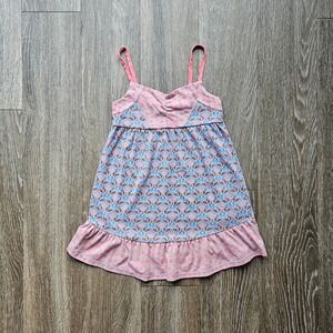 Roxy Teenie Wahine Girls Dress Size 4 Pink Blue Geometric Ocean Flora Ruffle Hem